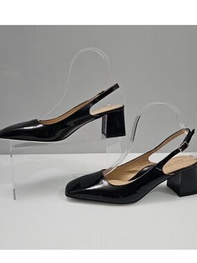 Black Patent Slingback Block Heel Pumps Ron White Y2K